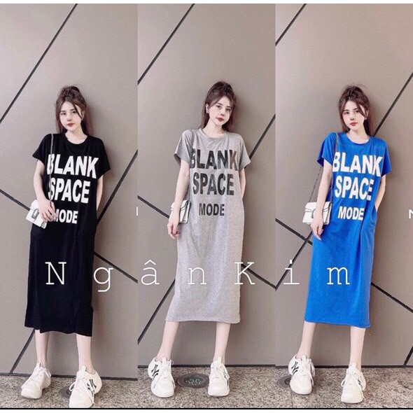 Váy Suông Dáng Dài Có Chữ,From Rộng Cổ Tròn,Tay Ngắn Chữ Black,Chất Cotton Co giãn 4 ChIều,Dáng Tay Lỡ