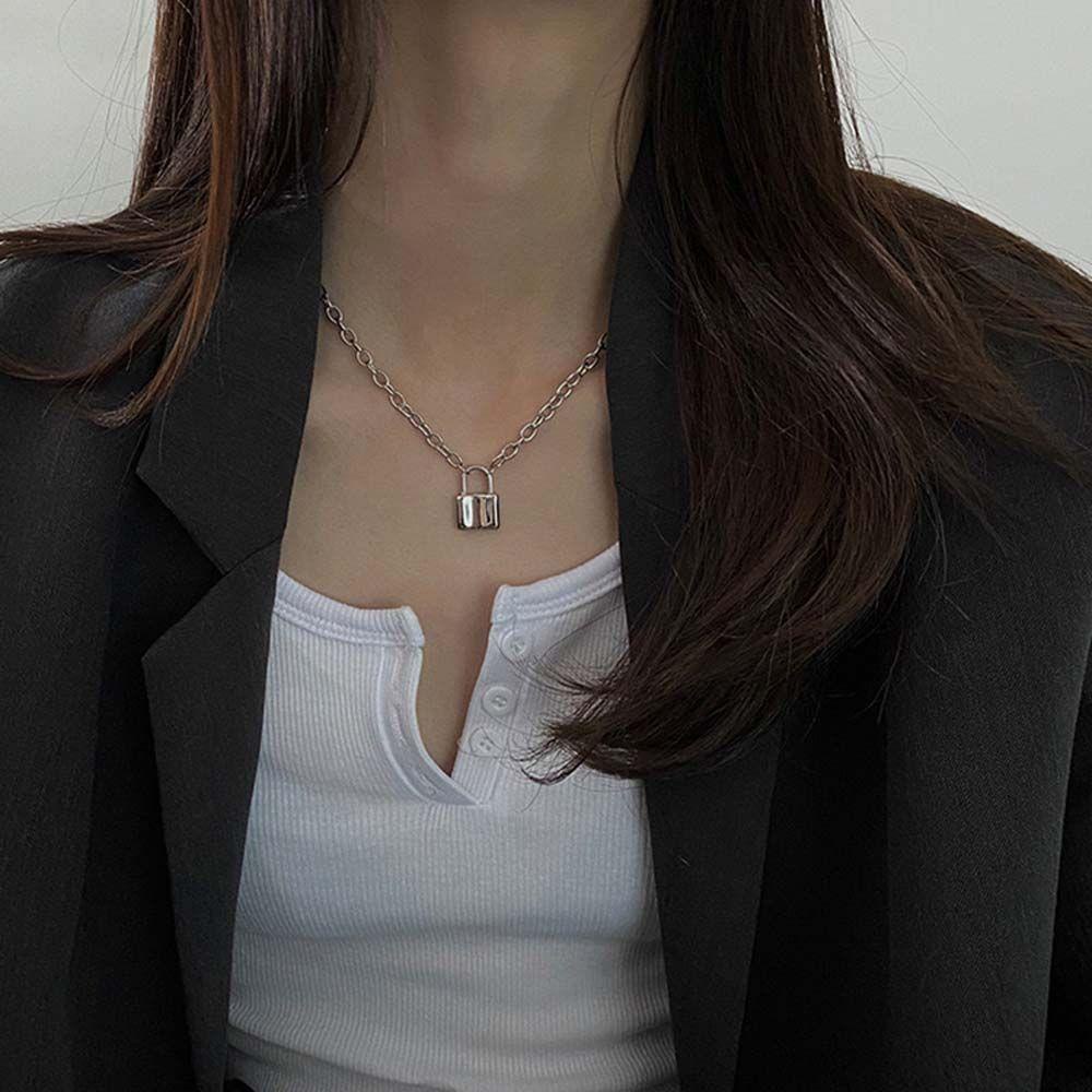 FORBETTER Dây Chuyền Kim Loại Mặt Ổ Khóa Màu Bạc Thời Trang