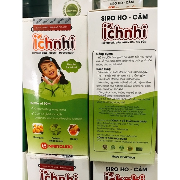 Siro ho ích nhi, ho cảm, hắt hơi, sổ mũi, long đờm cho bé, chai 90ml