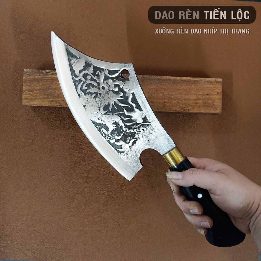 Dao Chuyên Chặt Dáng Long Đ.ao - Rèn Từ Thép Nhíp Dập Vân 2 Mặt Siêu Đẹp