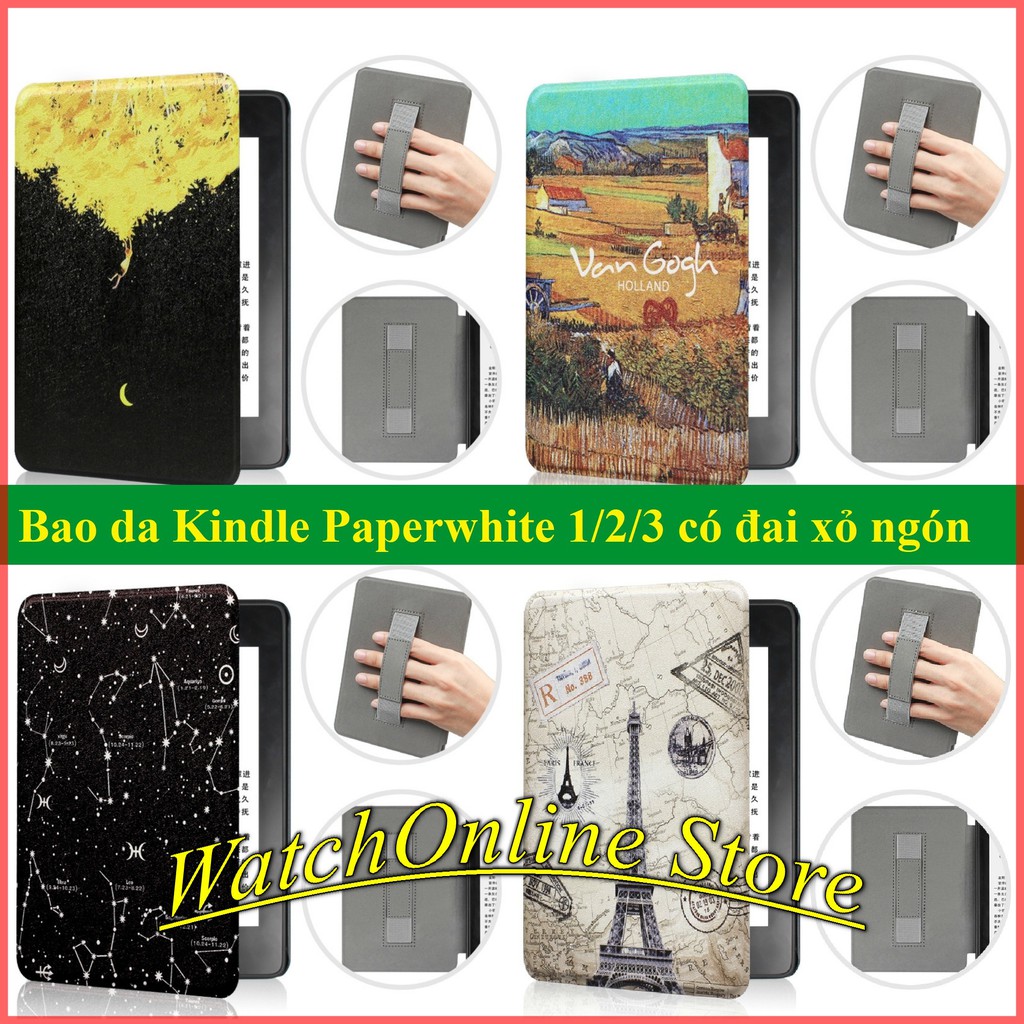Ốp lưng / Bao da Kindle Paperwhite 1/2/3 có đai xỏ ngón