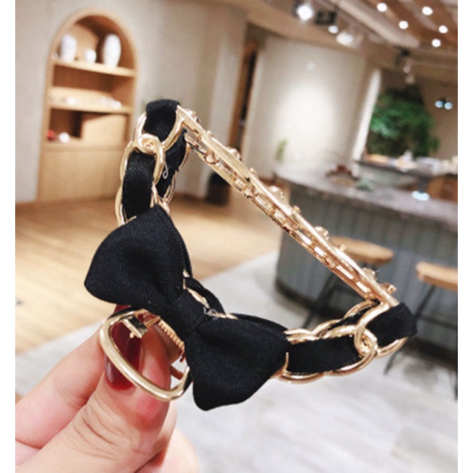 Kẹp tóc nữ nơ hàn quốc, kẹp móc xích kim loại dây nơ tiểu thư, sang chảnh