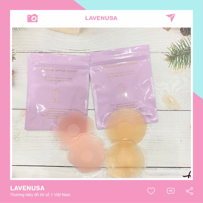 Miếng dán ngực silicon siêu dính an toàn hình tròn hoa túi 2 miếng LAVENUSA AL19