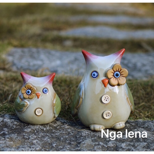 Tượng sứ decor Đôi cú
