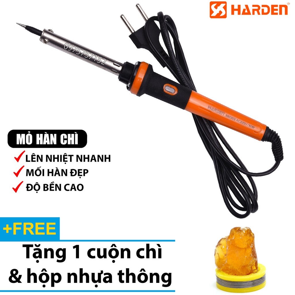 Mỏ hàn thiếc - mỏ hàn chì điện tử 60W HARDEN PRO, lên nhiệt nhanh, mối hàn đẹp, độ bền cao - Tặng cuộn thiếc nhựa thông