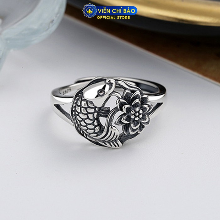 Nhẫn bạc nữ Lý ngư hoa mẫu đơn chất liệu bạc Thái 925 thời trang phụ kiện trang sức nữ Viễn Chí Bảo N000377
