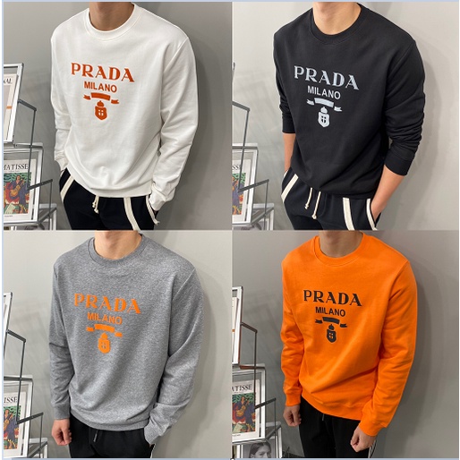 Áo Sweater Prada Tay Dài Cổ Tròn In Chữ Thời Trang Cho Nam Và Nữ