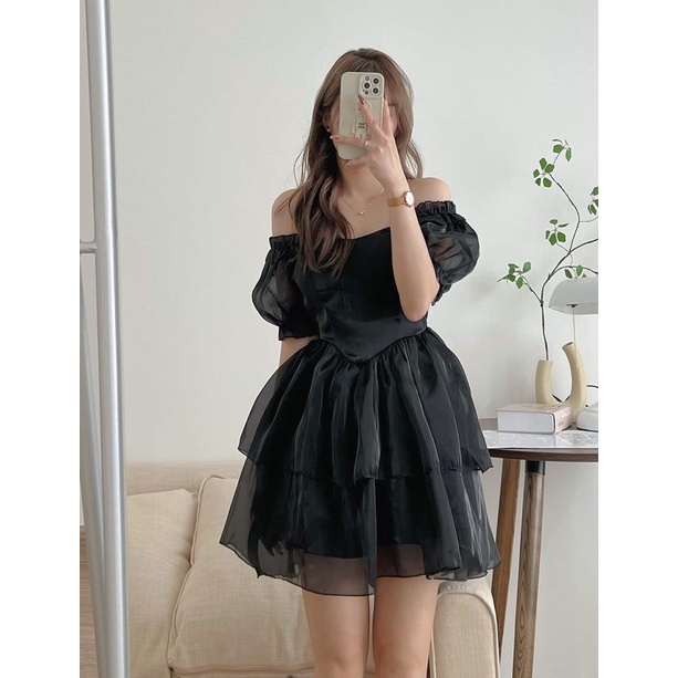 Đầm - Váy trễ vai bồng bềnh chun lưng sau có mút ngực Hàn Quốc