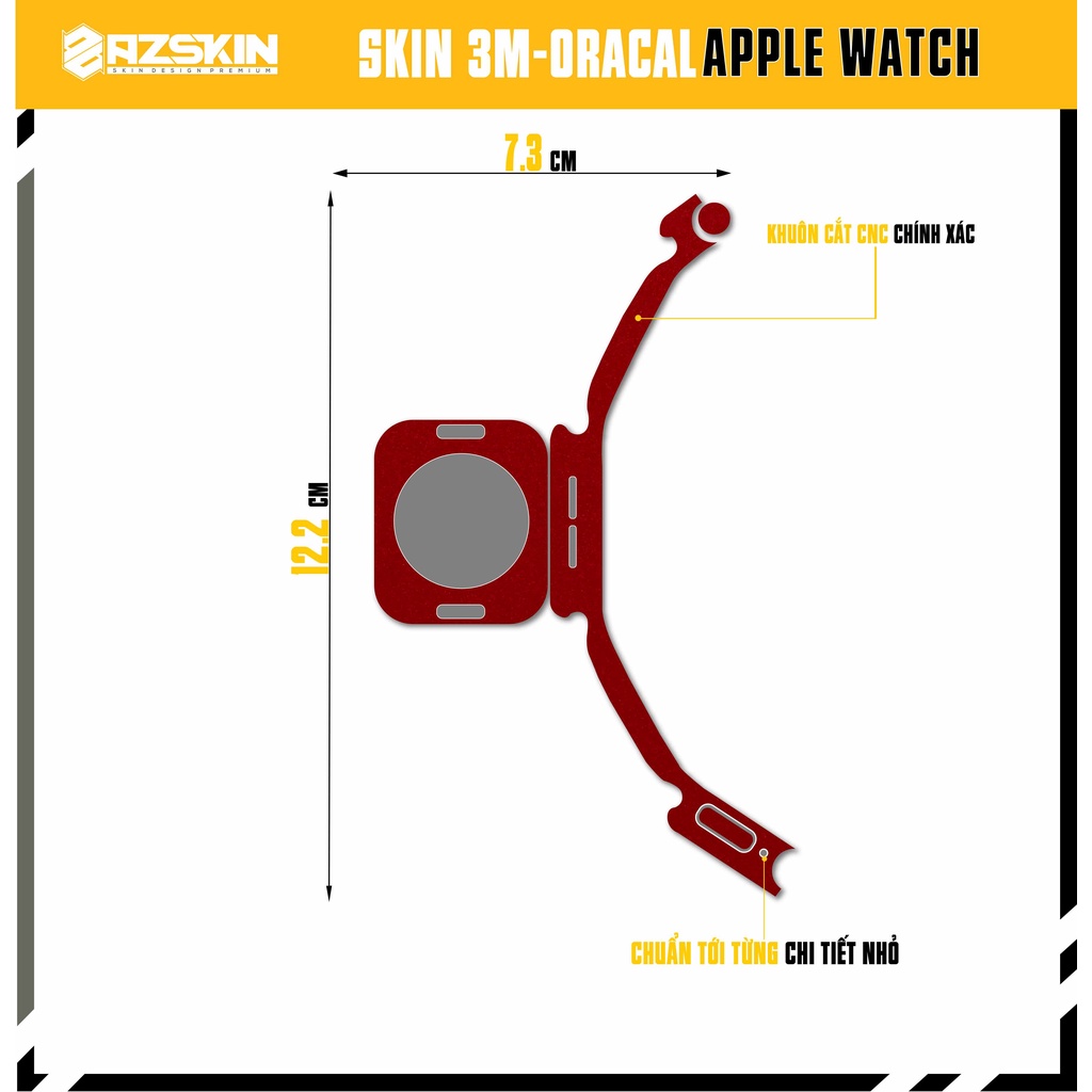 Miếng Dán Skin Apple Watch Oracal Đỏ Bóng |SK_AWORC15| Chất Liệu Film 3M Nhập Khẩu, Tạo Khuôn Cắt CNC, Dễ Dán Tại Nhà