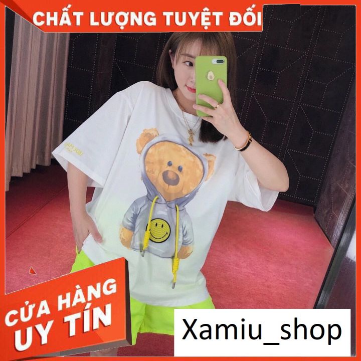 Áo in hình gấu DREW chất cottoon 4c, áo in hình sắc nét, dây xỏ thật, áo hot girl mặc giấu quần form rông.