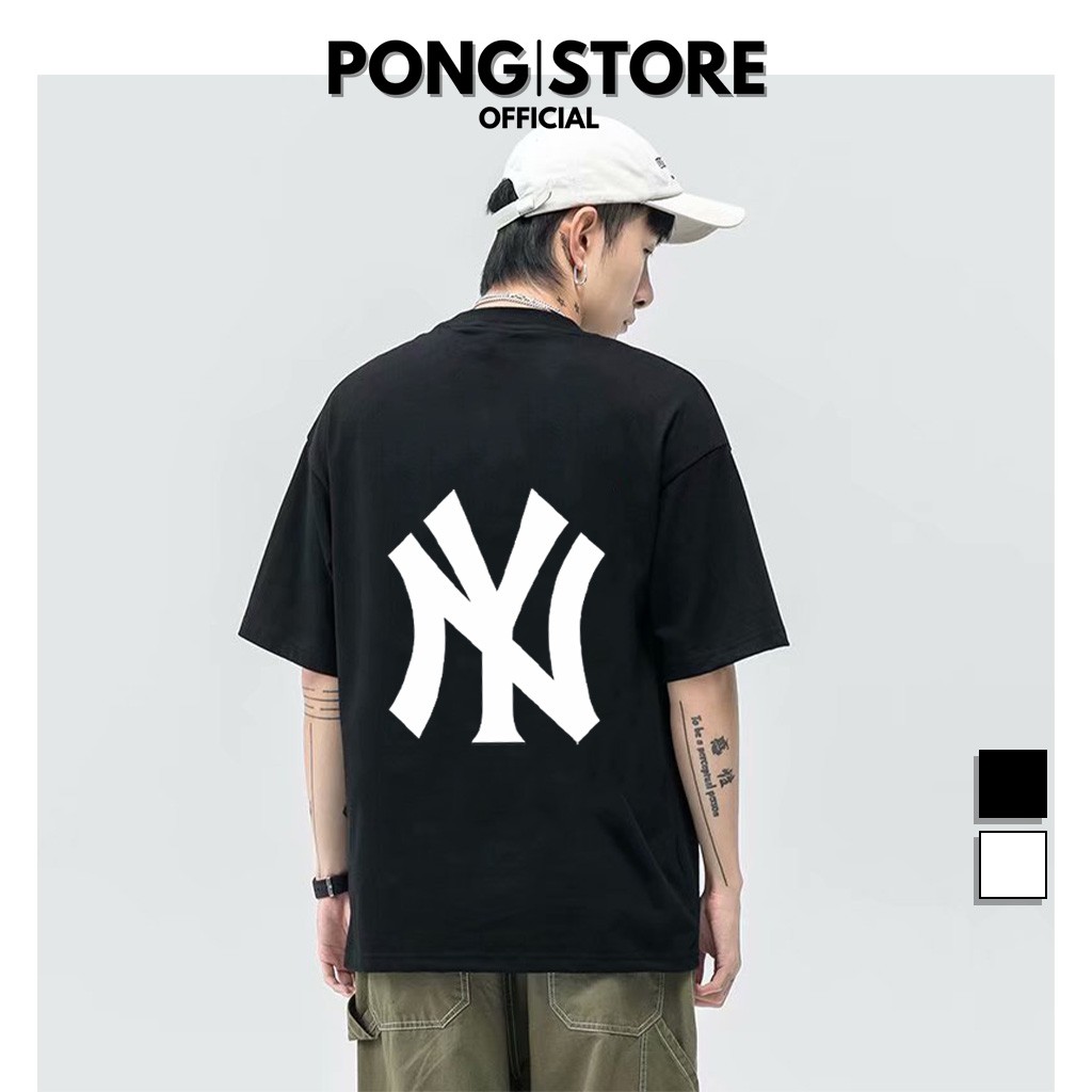 Áo thun unisex N.Y PONGSTORE áo thun tay lỡ form rộng nam nữ chất thun co giãn thoáng mát, có 2 màu trắng đen