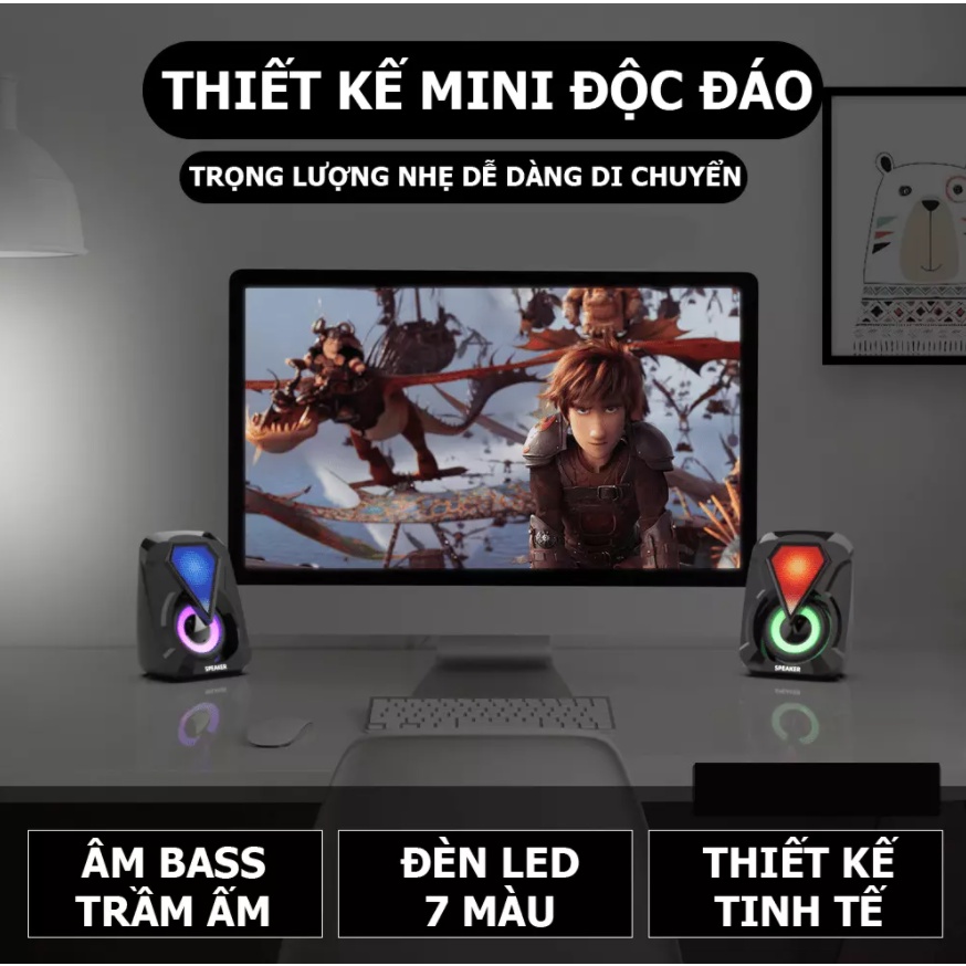 Loa Máy Tính Vi Tính Mini Laptop Để Bàn Cao Cấp Siêu Bass Led 7 Màu 1046 1053