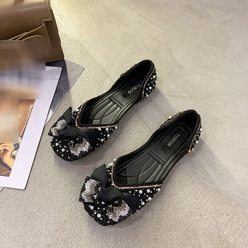 Giày đế phẳng mũi vuông đính nơ thời trang cho nữ