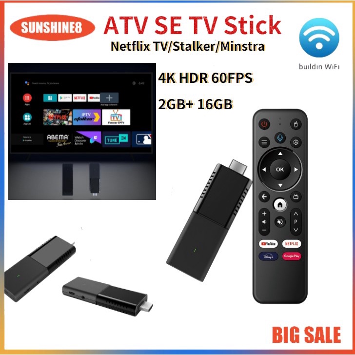 Android TV Box Stick ATV SE TV Stick Netflix TV 2GB + 16GB 4K HDR Dual
