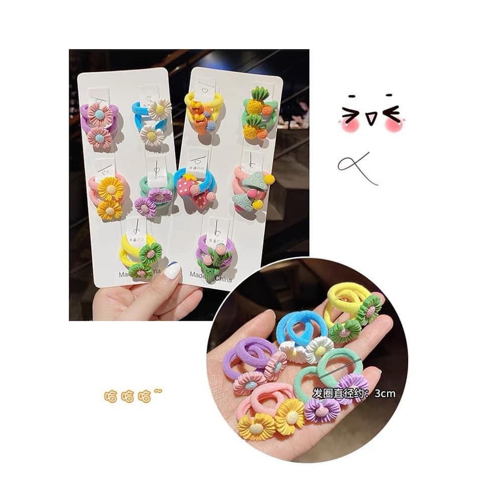 SET 10 CHUN BUỘC TÓC HOA QUẢ CHO BÉ - CHUN MỀM KHÔNG ĐAU TÓC