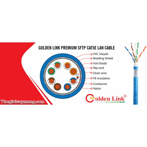 Cáp mạng Golden Link SFTP Cat 5e Platinum 305m (màu xanh dương)