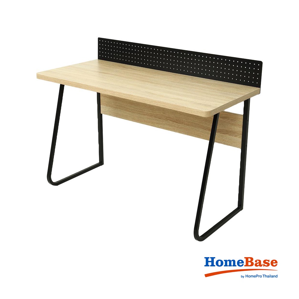 HomeBase FURDINI Bàn văn phòng chân thép mạ màu kết hợp mặt bàn MDF W120xH75xD55 màu gỗ tự nhiên