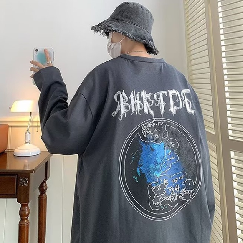 Áo Thun Tay Dài Cổ Tròn Dáng Rộng In Chữ Phong Cách Hàn Quốc Thời Trang Cho Nam Và Nữ size M-5XL