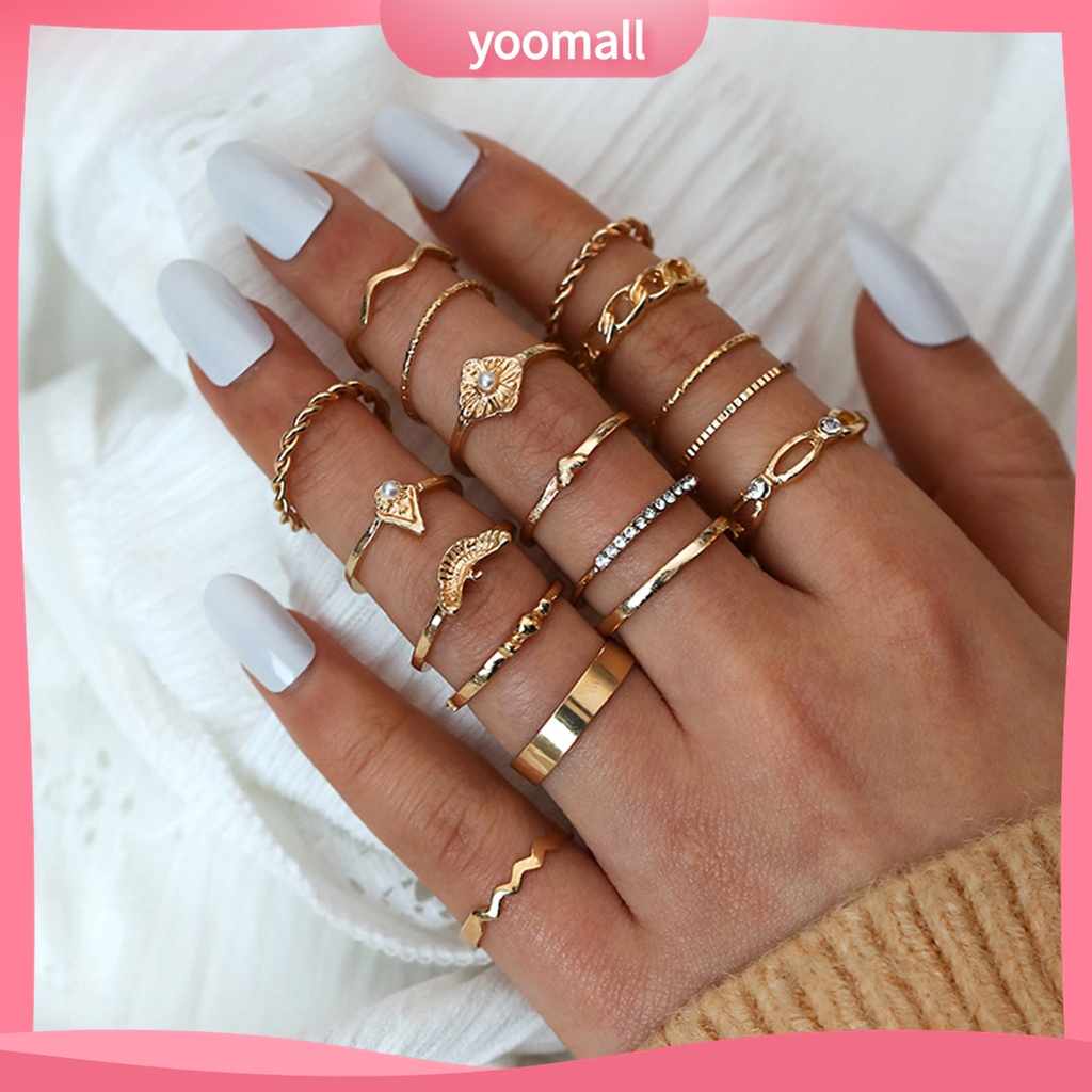 Yomall♡ Set 17 Nhẫn Đốt Ngón Tay Đính Hạt Giả Ngọc Trai