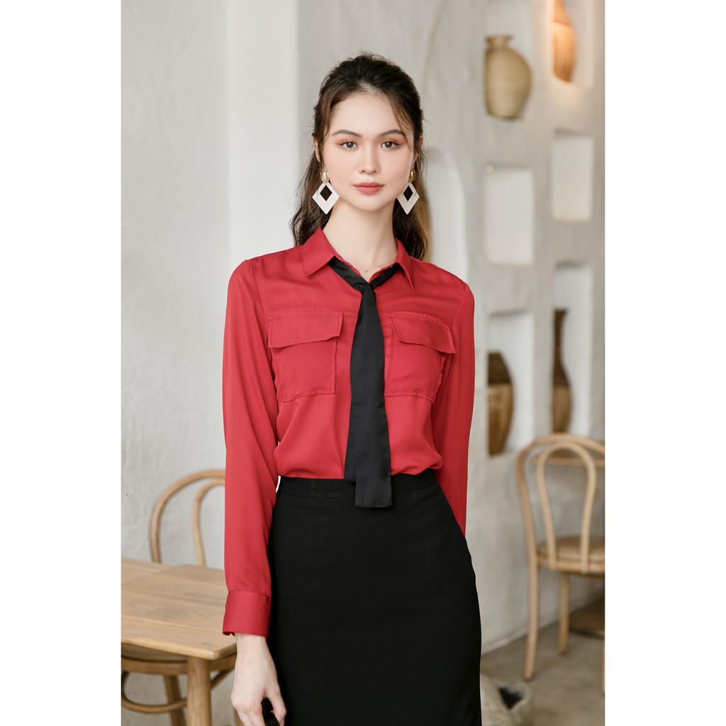 Áo Sơ Mi Nữ Công Sở GILLEE Thiết Kế Túi Hộp Kèm Cà Vạt Tulip