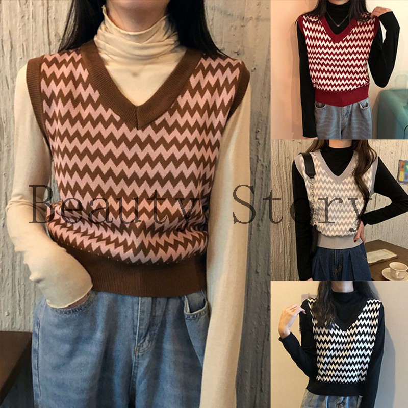 Áo Len Nữ Không Tay Cổ Chữ V Thời Trang