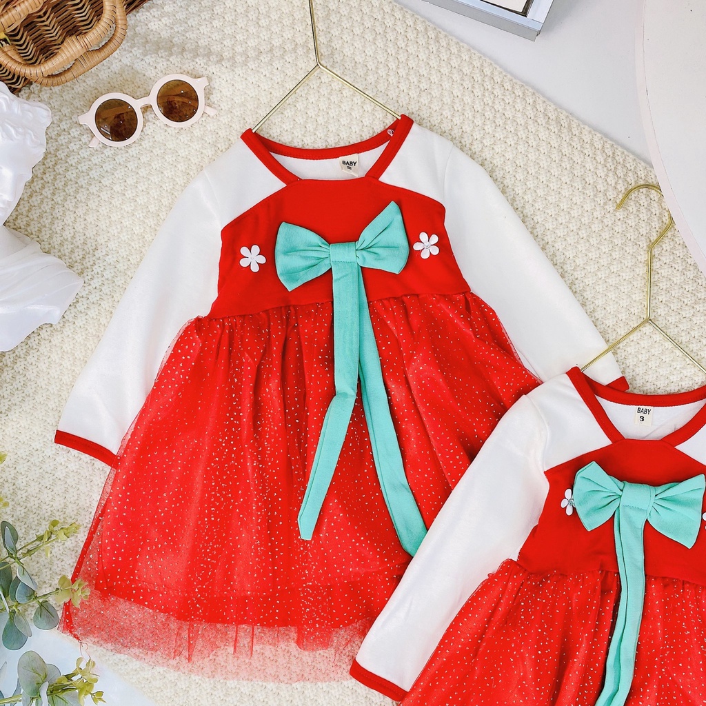 Váy Xòe Hanbook Phối Ren Cực Hot Cho Bé Gái Đón Tết Chất Vải Đũi Phối Ren Đủ Size Từ 8-18Kg VNXK Nhật-Hàn