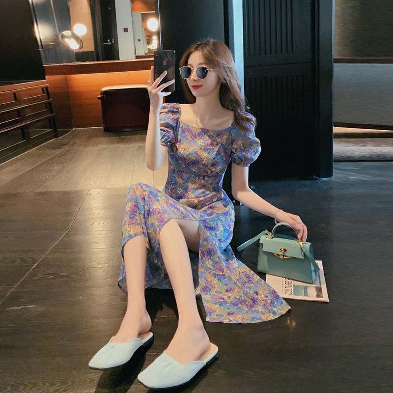 Đầm tay phồng cổ vuông in hoa xinh xắn cho nữ | BigBuy360 - bigbuy360.vn