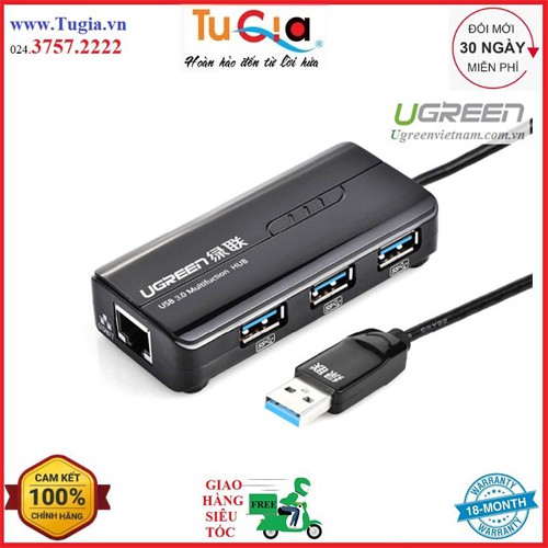 [Mã SKAMPUSHA7 giảm 8% đơn 250k]Cáp Chuyển Đổi Ugreen USB 3.0 Sang RJ45 3 x USB 3.0 20265 (15cm) - Hàng chính hãng