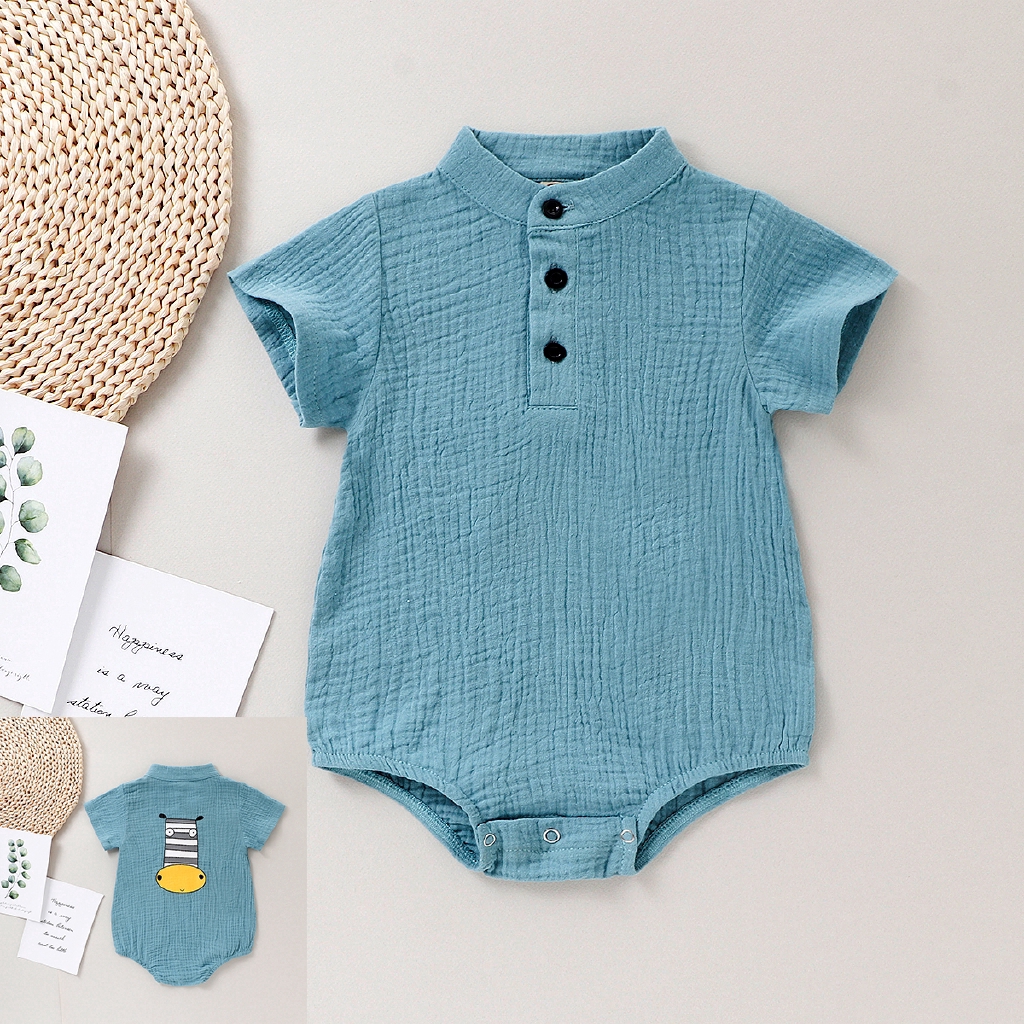 Áo Liền Quần Ngắn Tay Chất Liệu Cotton In Hình Hoạt Hình Dành Cho Bé Trai 0-18 Tháng Tuổi