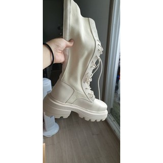 (ẢNH THẬT) BOOTS DA PHỐI LEN NỮ ĐẾ 5CM CAO CỔ LỬNG MŨI VUÔNG