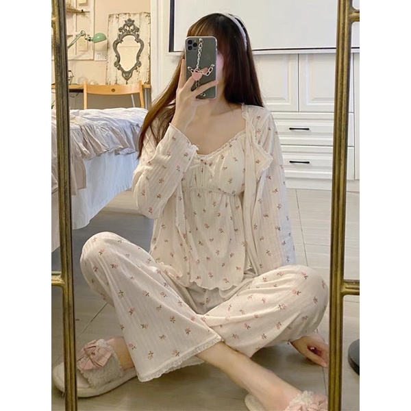 [SẴN XANH]  Set đồ ngủ 3 chi tiết chất vai thun co giãn | BigBuy360 - bigbuy360.vn