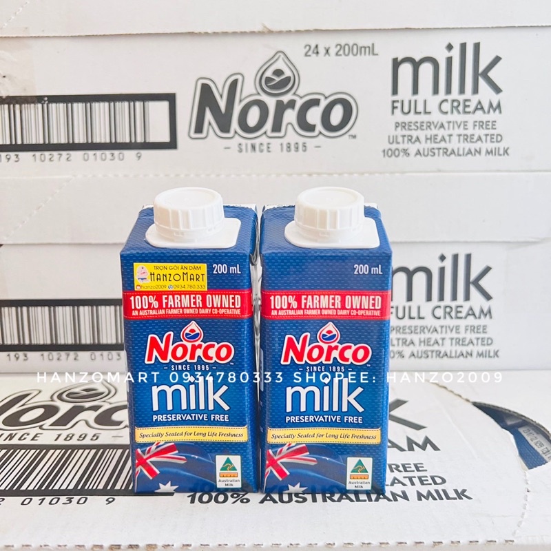 1 thùng Sữa tươi nguyên kem 200ml NORCO nội địa ÚC 24 hộp.