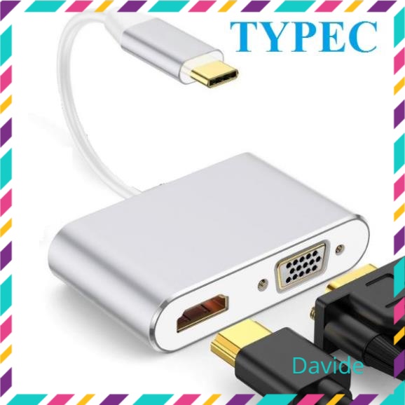 Bộ cáp chuyển đổi từ Typec sang HDMI + VGA 2K 4K cáp typec to hdmi kết nối tivi máy chiếu
