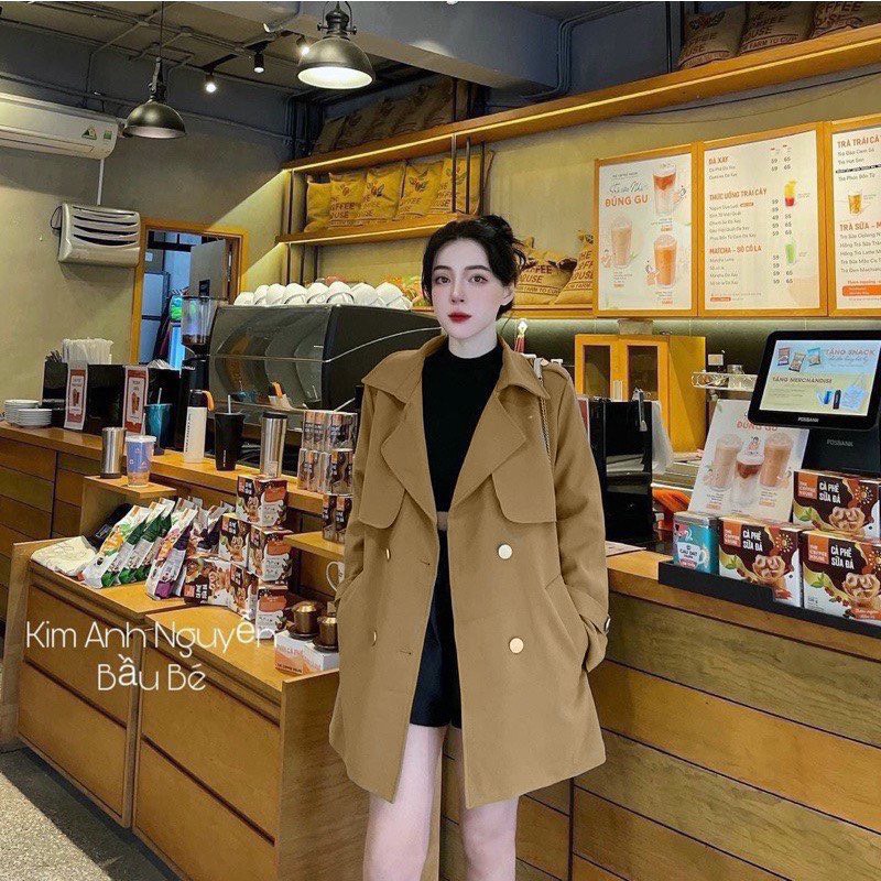Áo măng tô dáng blazer dài một lớp mỏng nhẹ mặc thu đông nhiều màu phong cách Hàn Quốc