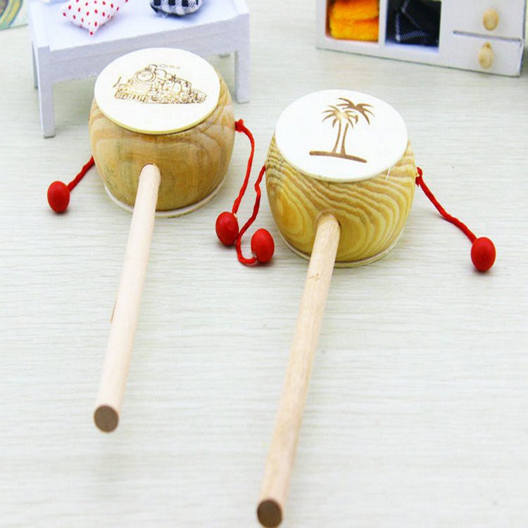 Trống gỗ lục lạc đồ chơi cho bé, Trống gỗ đồ chơi phát triển thính giác cảm âm cho trẻ