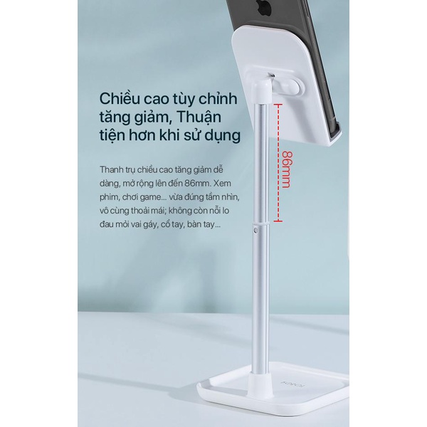Giá đỡ điện thoại, máy tính bảng hợp kim nhôm ROBOT RT-US04 tăng giảm chiều cao và góc nhìn chuẩn hiệu