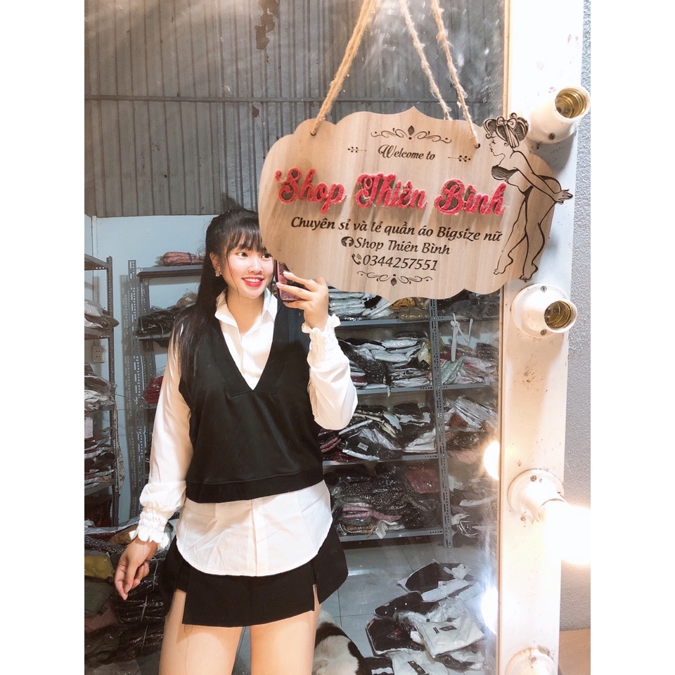 SET ÁO SƠ MI TAY DÀI NHÚN KÈM ÁO GHILE BIGSIZE