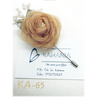 Cài áo hoa vải lưới vàng, đính đá sang trọng handmade KA65