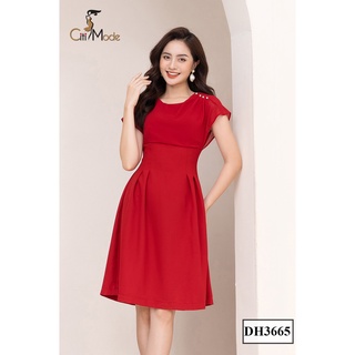 Đầm xoè đỏ phối voan DH3665