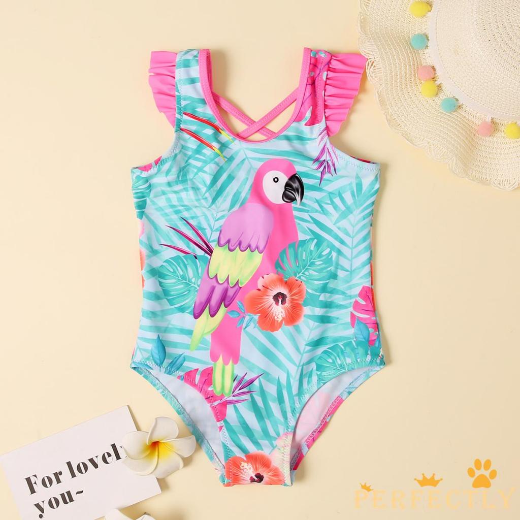 Đồ Bơi Một Mảnh In Họa Tiết Con Vẹt Hoạt Hình Thời Trang Dành Cho Bé Gái Pft-