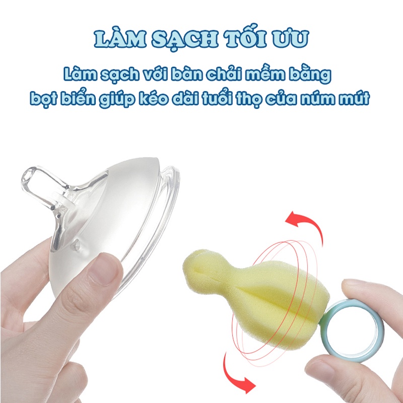 Bộ cọ rửa bình sữa cho bé 5 chi tiết AAG612 mút xốp bọt biển an toàn tiện lợi