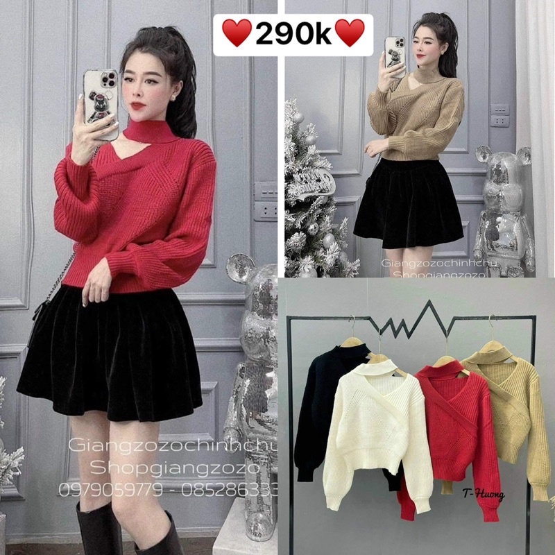 Áo len QCCC choker cổ lệch hở vai siêu sang chảnh