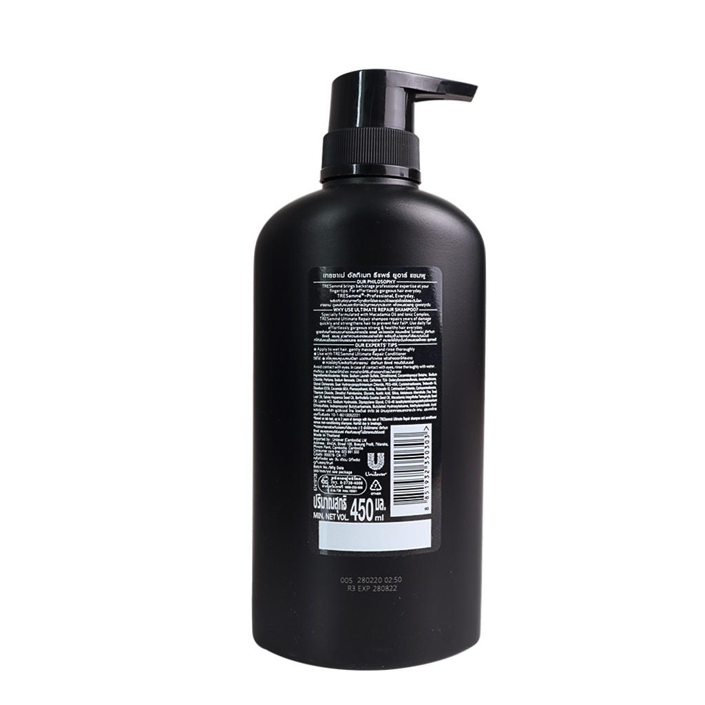 Dầu gội phục hồi tóc yếu gãy rụng TRESEMME Macadamia Thái Lan 450ml - chai màu đen - Ultimate Repair