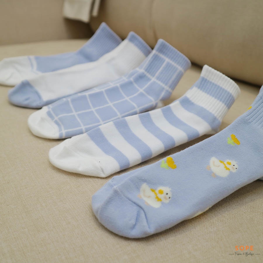 Tất cổ ngắn nữ nam phong cách Hàn Quốc, set tất vớ 5 đôi 5 mẫu dễ phối đồ - Sope Shop