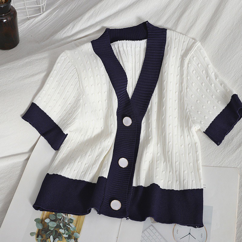 Áo Dệt Kim Tay Ngắn Cổ Chữ V Dễ Phối Đồ Hợp Thời Trang COZOK