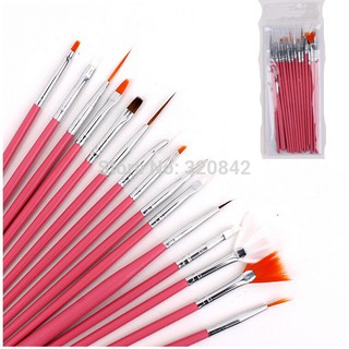 BỘ CỌ VẼ MÓNG NGHỆ THUẬT LÀM NAIL 15 CÂY CÁN HỒNG