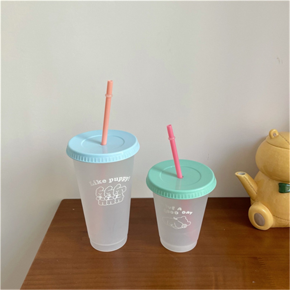 Cốc Uống Nước 470ml / 700ml Bằng Nhựa Hình Chú Chó Dễ Thương Kèm Ống Hút Tiện Dụng