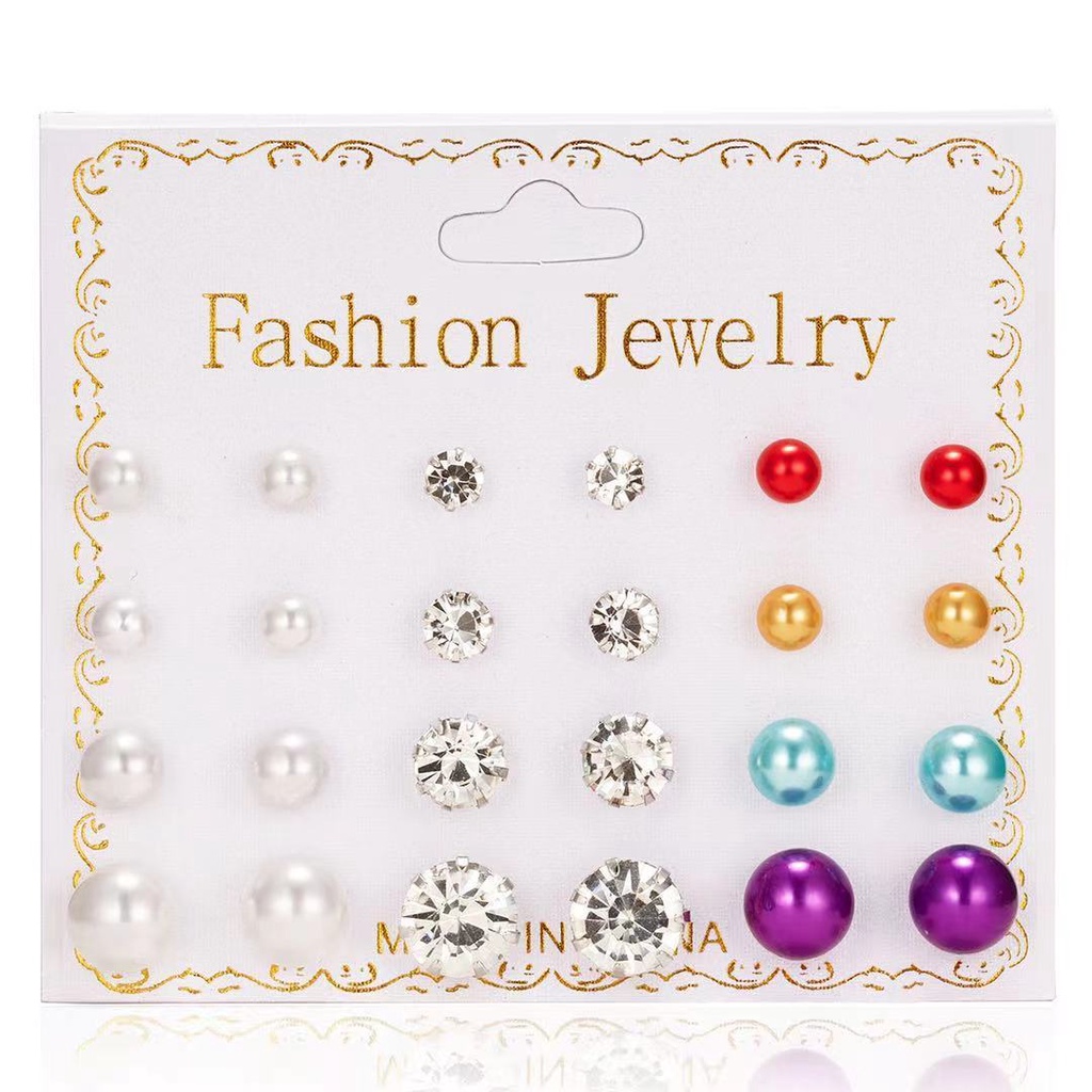Set 12 Cặp Bông Tai Nơ Hoa Đính Đá zircon Thẻ Giấy Bán Trực Tiếp Chất Lượng Cao
