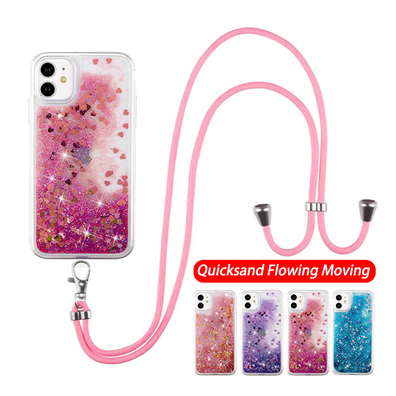 Ốp điện thoại kim tuyến nước có dây đeo cổ cho Samsung A32 A52 A72 S21 Plus S21 Ultra 4G 5G