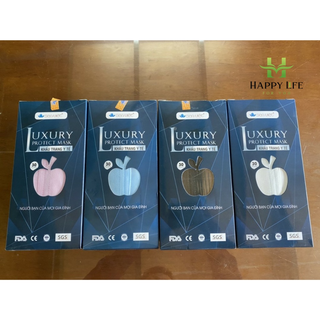 Khẩu trang KF94, khẩu trang y tế 4D Sen Việt Luxury Protect màu trắng, xanh, đen, hồng, xám (30 cái/hộp) - Happy Life 4U